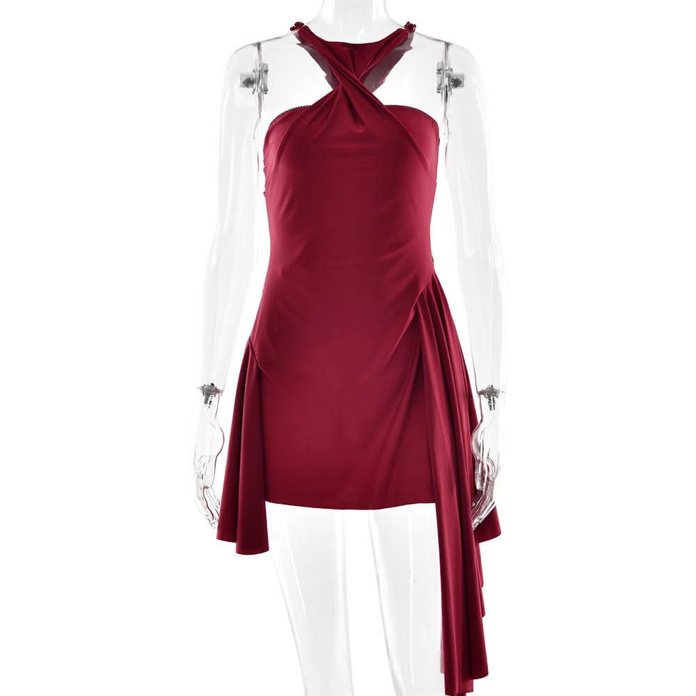 Halter ruched solid mini dress  | Festival Outfits Women