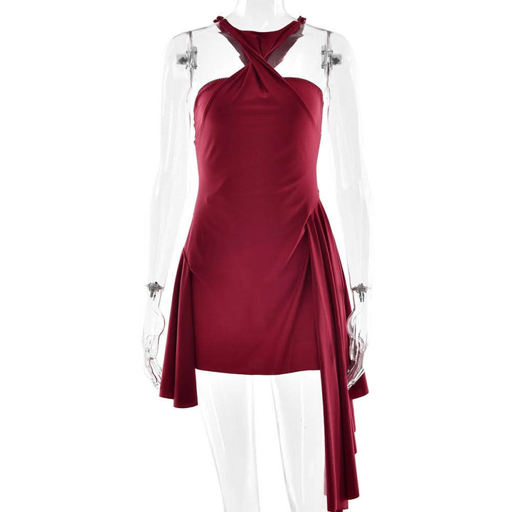 Halter ruched solid mini dress  | Festival Outfits Women