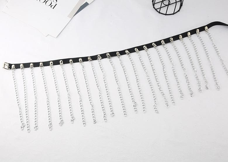 PU leather metal chain tassels belt  | Festival Outfits Women