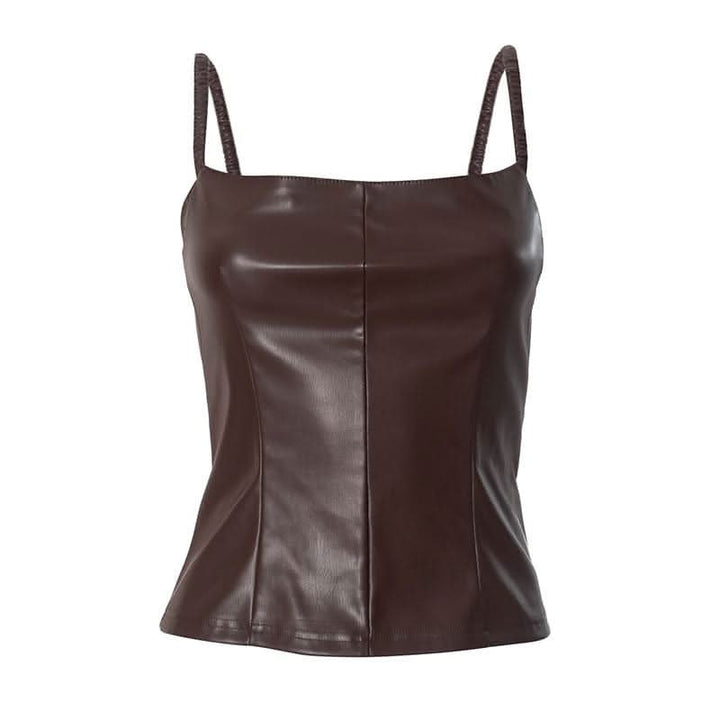 PU leather backless cami top-final-sale