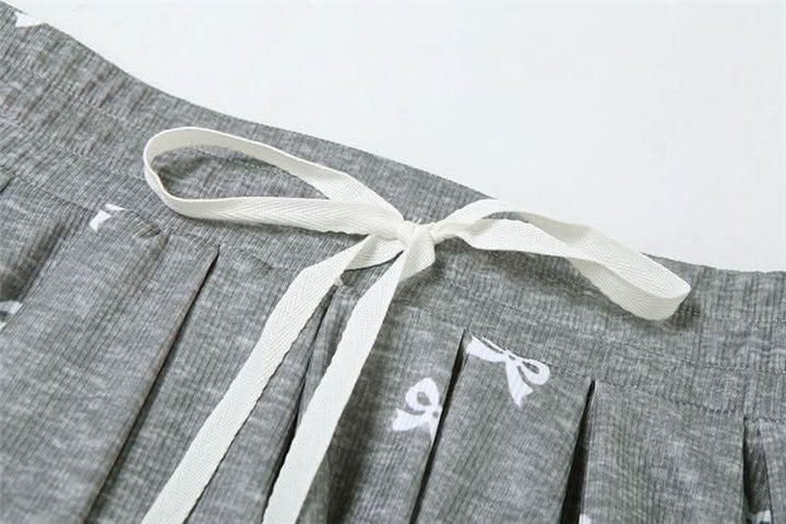 Drawstring lace hem bowknot print A line mini skirt  | Festival Outfits Women