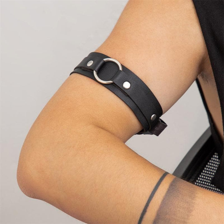 O ring rivet PU leather arm cuff  | Festival Outfits Women