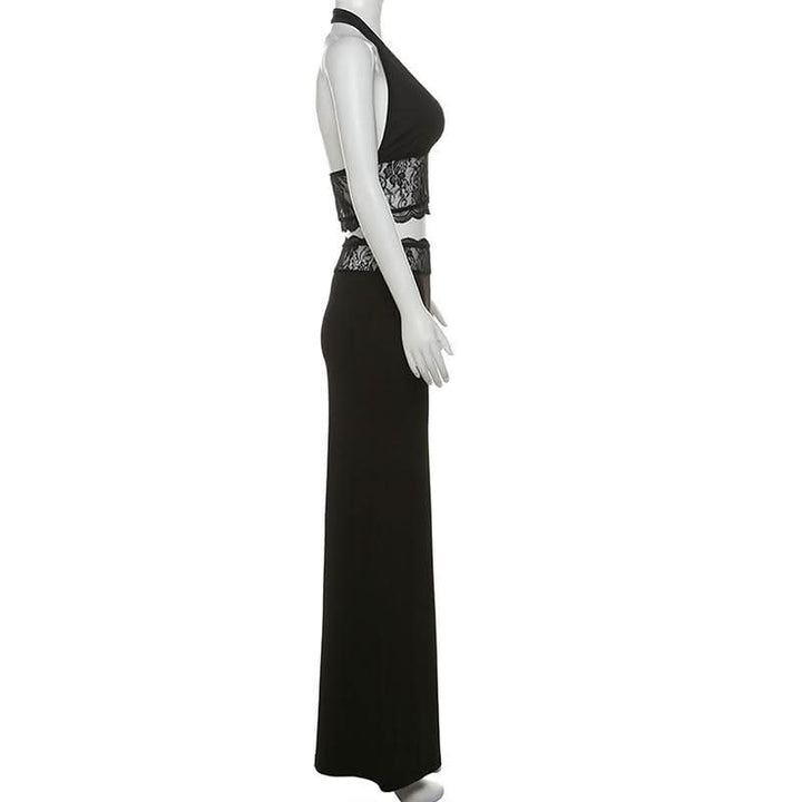 Halter v neck lace backless maxi skirt set  | Festival Outfits Women