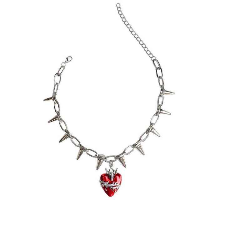 Rivet metal chain heart pendant necklace  | Festival Outfits Women