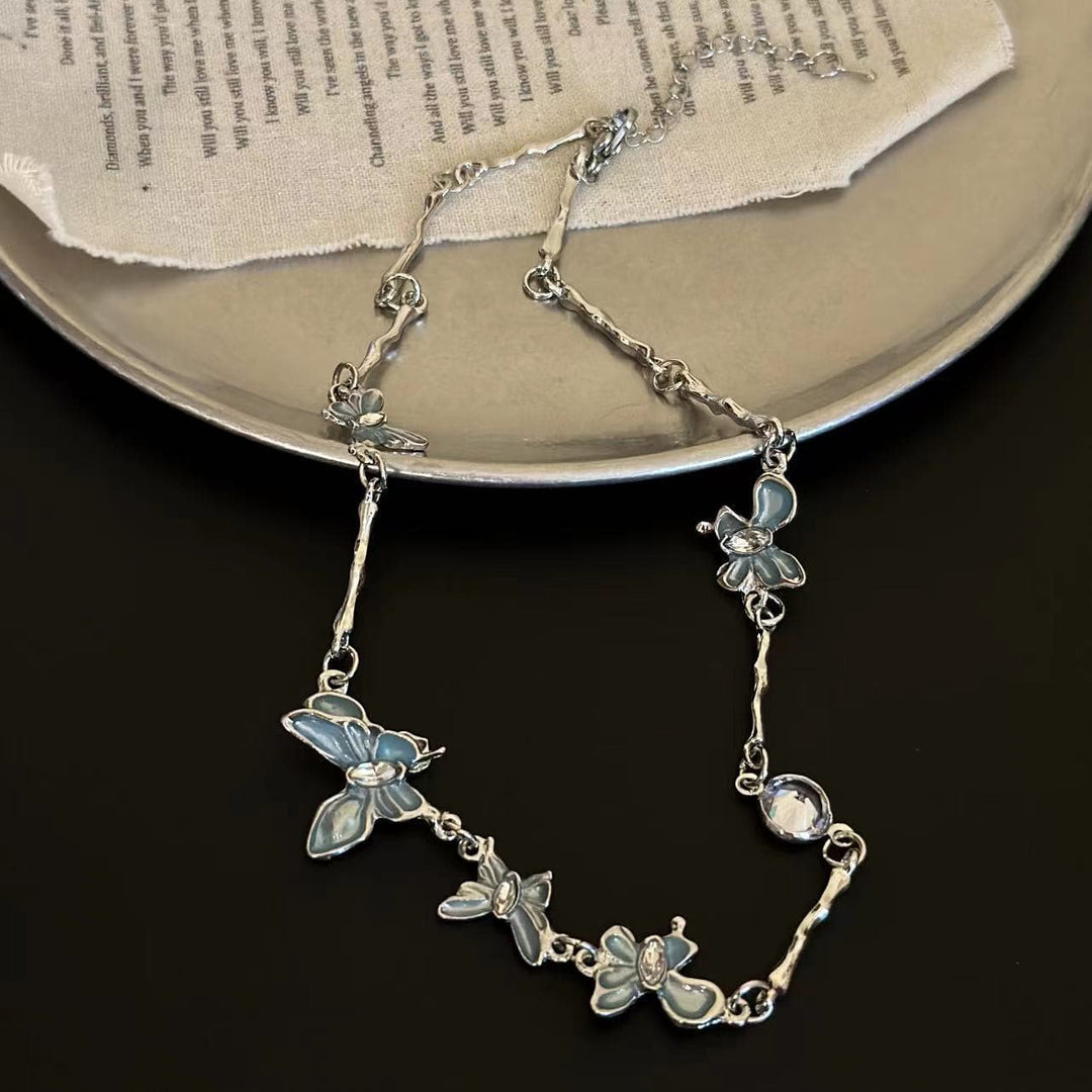 Blue butterfly metal chain layered choker necklace  | Festival Outfits Women