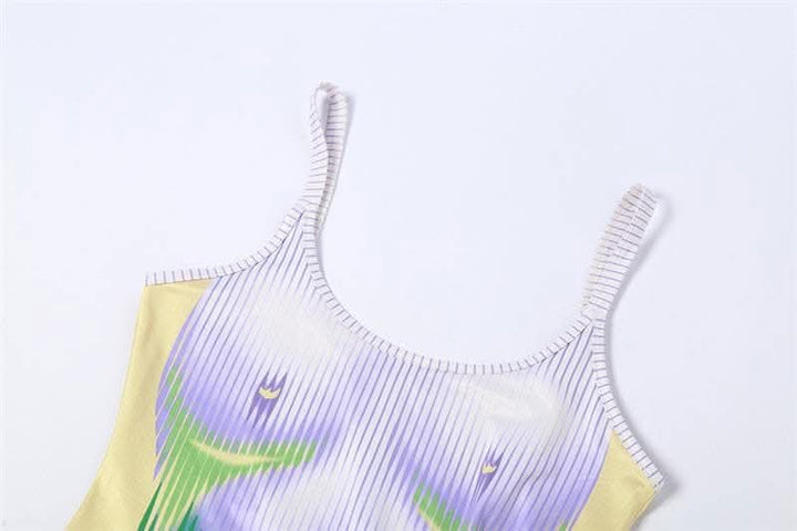 Body pattern u neck ruffle backless contrast cami maxi dress-final-sale  | Festival Outfits Women