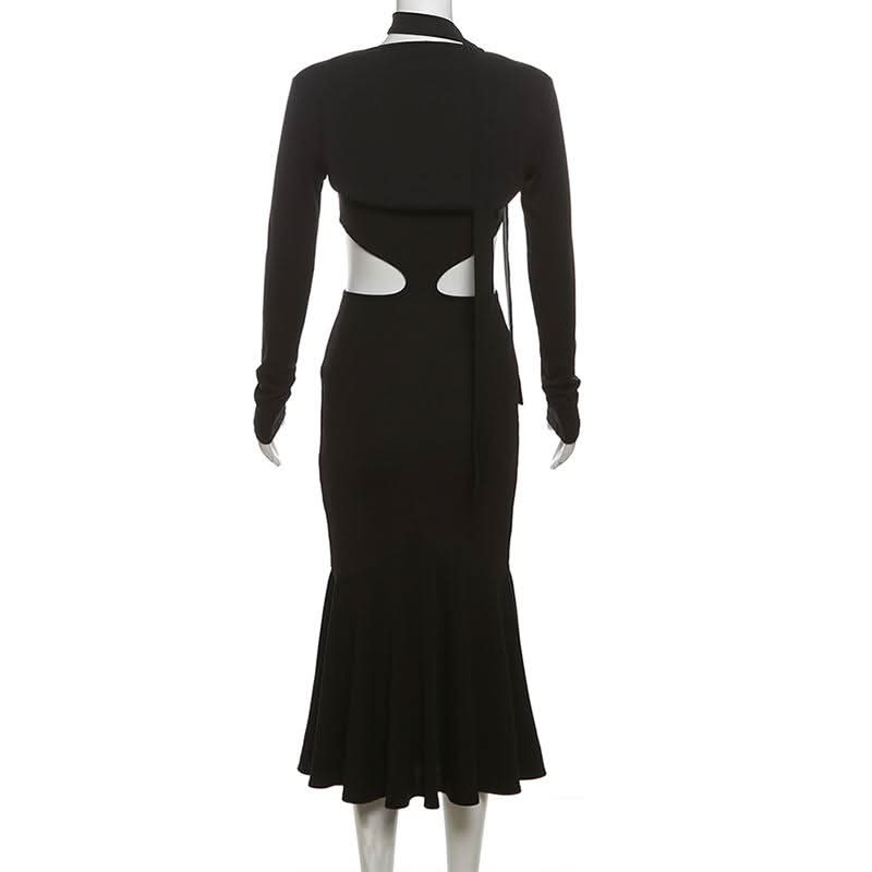 Long sleeve sweetheart neck shrug 2 piece hollow out cut out maxi dress  | Festival Outfits Women