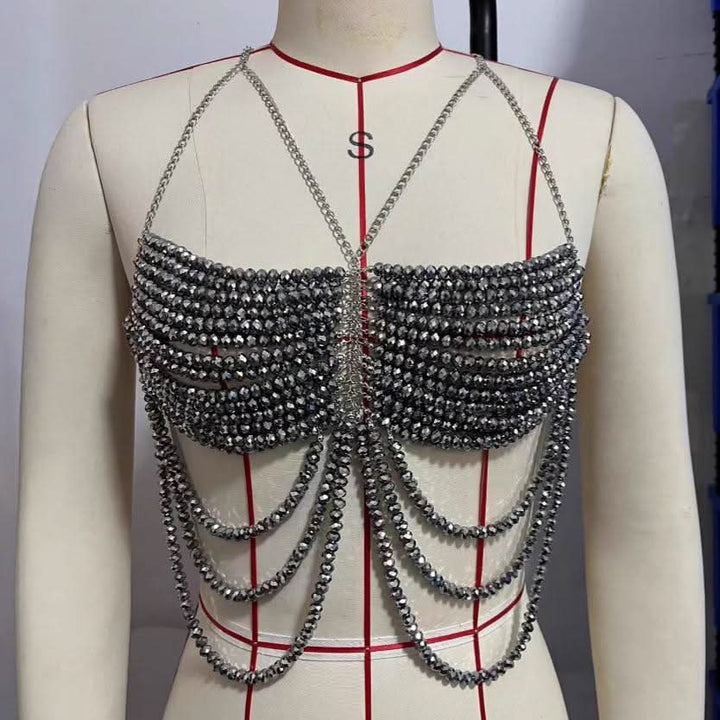 Beaded metal chain hollow out cami cut out top  | Festival Outfits Women