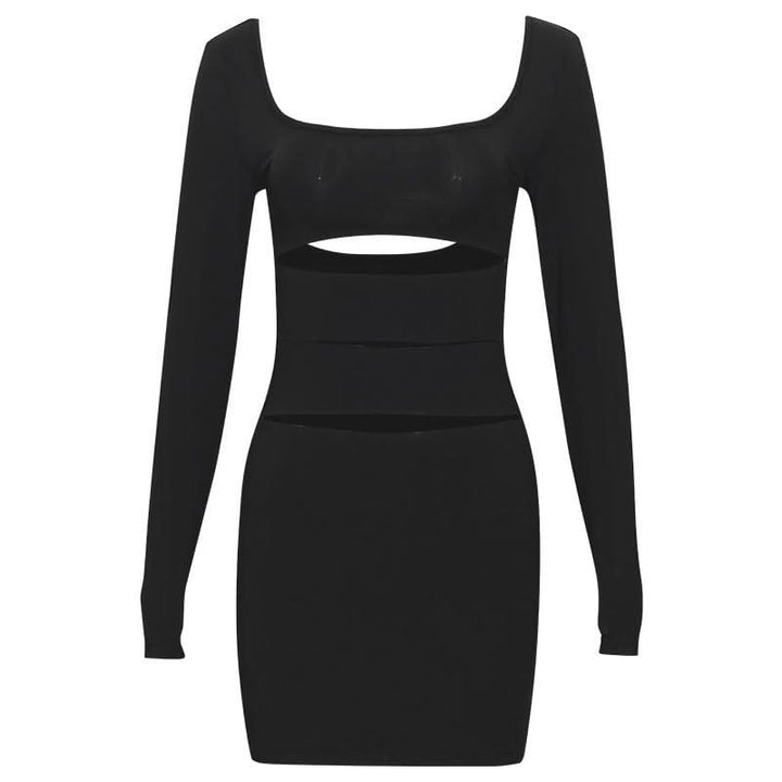 U neck long sleeve hollow out backless cut out mini dress  | Festival Outfits Women