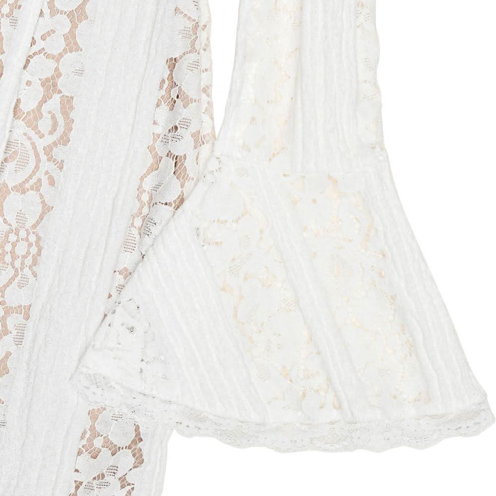 Long flared sleeve off shoulder lace mini dress  | Festival Outfits Women
