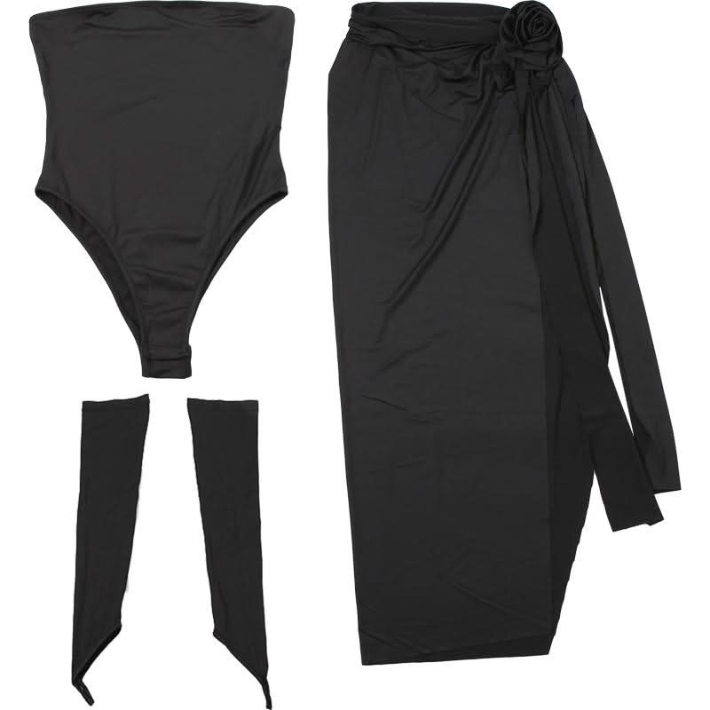 Gloves flower applique slit tube maxi skirt set  | Festival Outfits Women