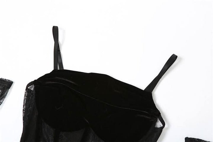 Velvet ruched lace gloves cami mini dress  | Festival Outfits Women