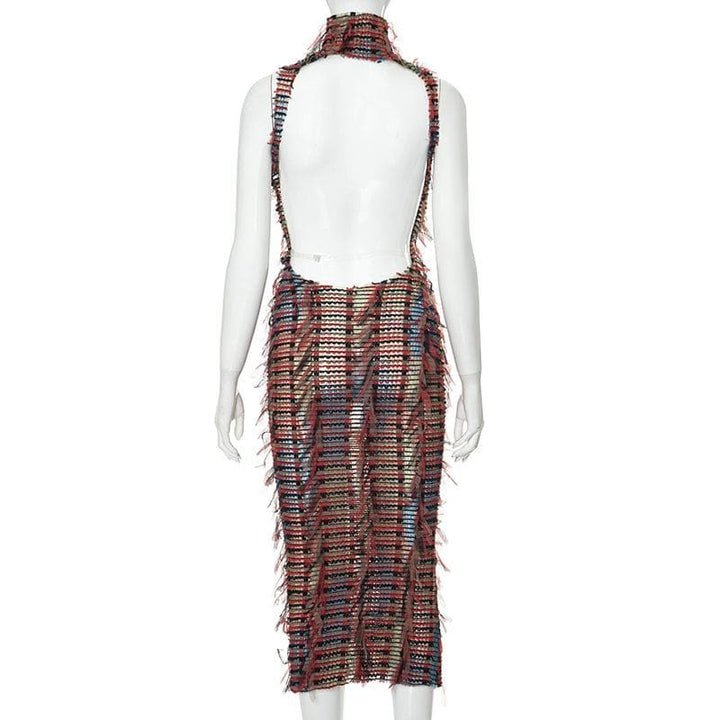 High neck hollow out mesh backless cut out midi dress  | Festival Outfits Women