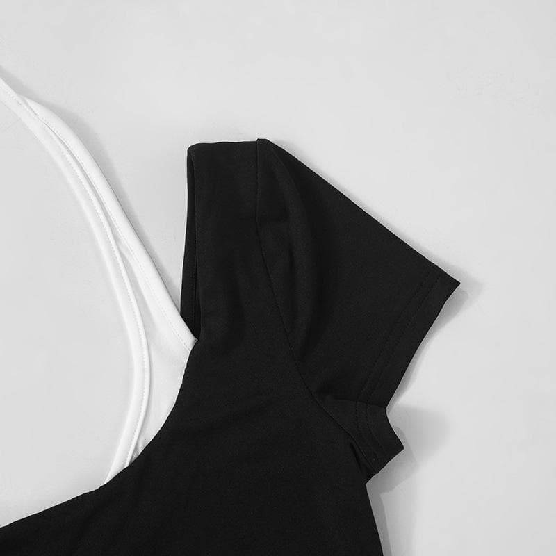 Halter u neck contrast short sleeve top  | Festival Outfits Women
