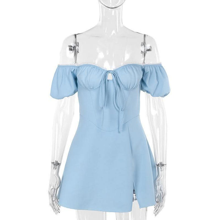 Off shoulder sweetheart neck self tie mini dress  | Festival Outfits Women