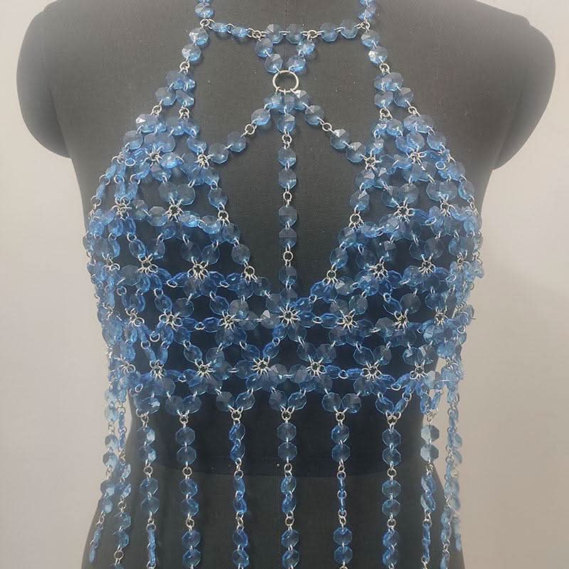 Halter o ring hollow out crystal tassels cut out top  | Festival Outfits Women