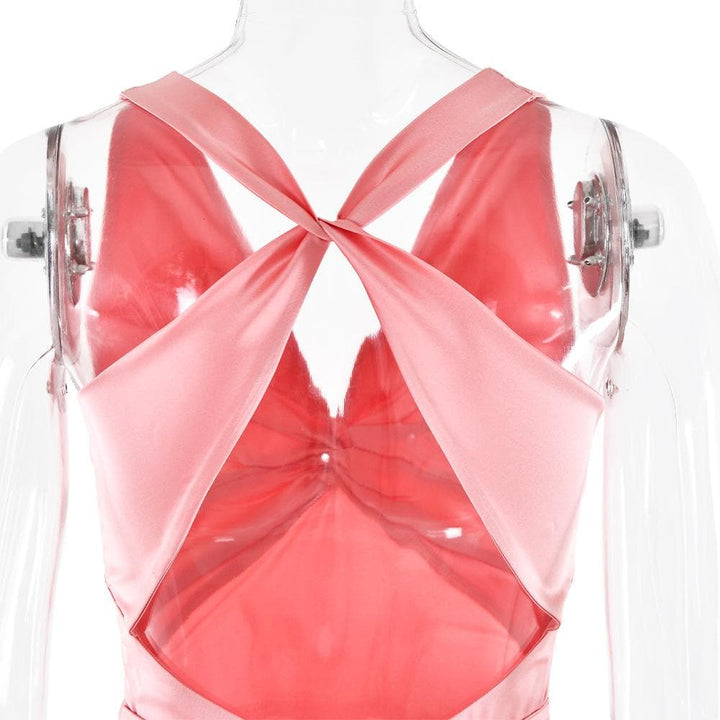 Ruched bowknot v neck satin cross back maxi dress  | Festival Outfits Women