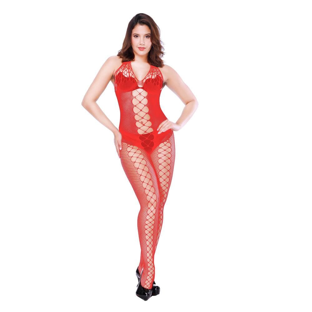 Halter v neck fishnet hollow out bodystocking  | Festival Outfits Women