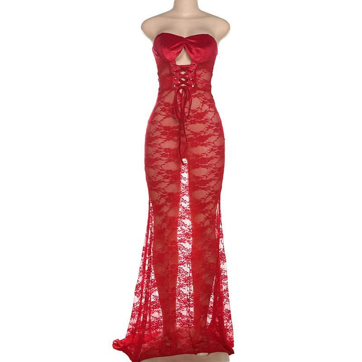 Sweetheart neck hollow out lace cut out maxi dress  | Festival Outfits Women