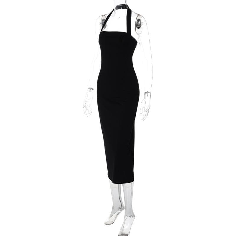 Halter solid slit backless midi dress  | Festival Outfits Women