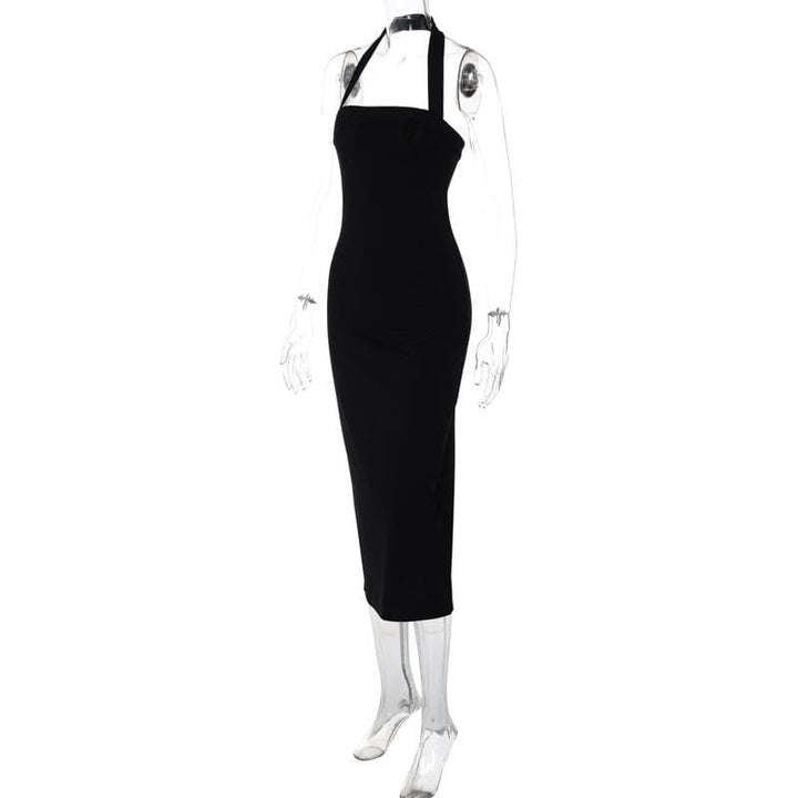 Halter solid slit backless midi dress  | Festival Outfits Women