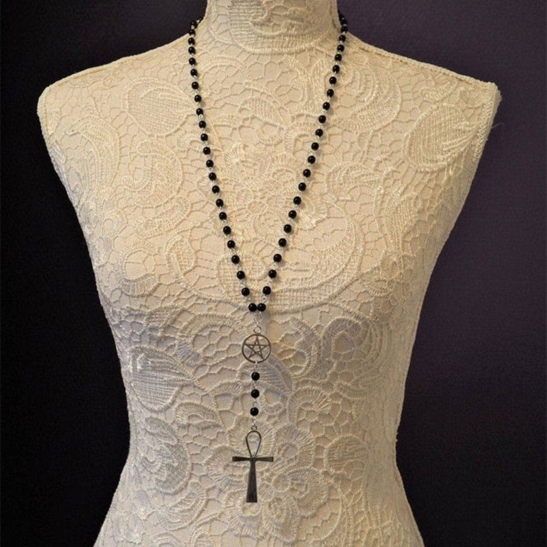 Cross pendant beaded metal chain necklace  | Festival Outfits Women