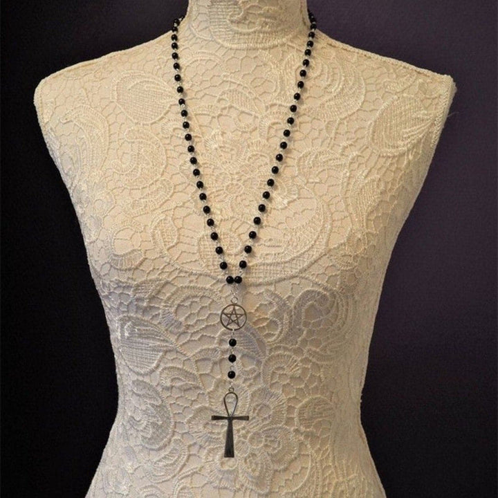 Cross pendant beaded metal chain necklace  | Festival Outfits Women