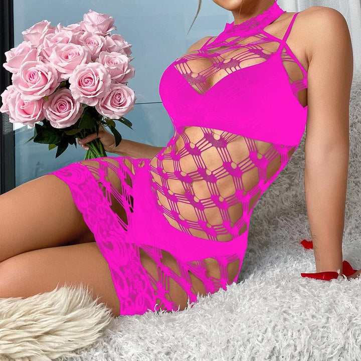 Halter net hollow out solid bodysuit  | Festival Outfits Women