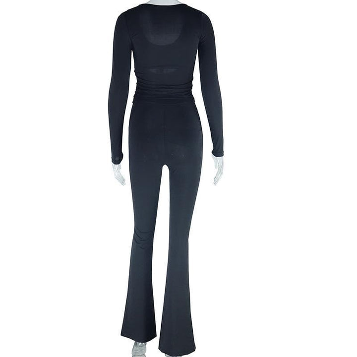 Long sleeve drawstring ruched patchwork jumpsuit  | Festival Outfits Women