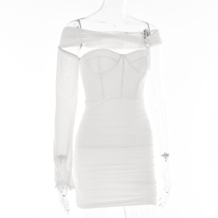 Solid one shoulder o ring hollow out mesh backless cut out mini dress-final-sale  | Festival Outfits Women