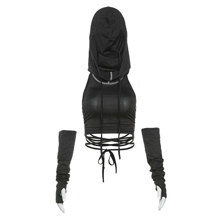 Lace up hollow out self tie drawstring high rise pant set-final-sale