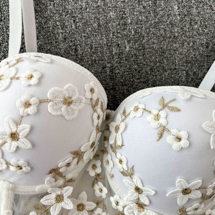 Embroidery padded bustier flower applique cami top  | Festival Outfits Women