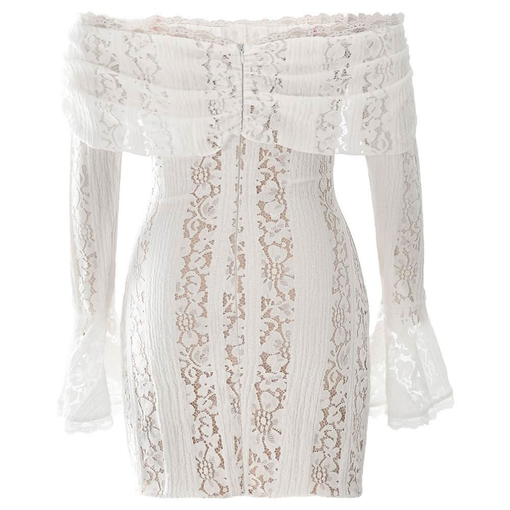 Long flared sleeve off shoulder lace mini dress-final-sale  | Festival Outfits Women