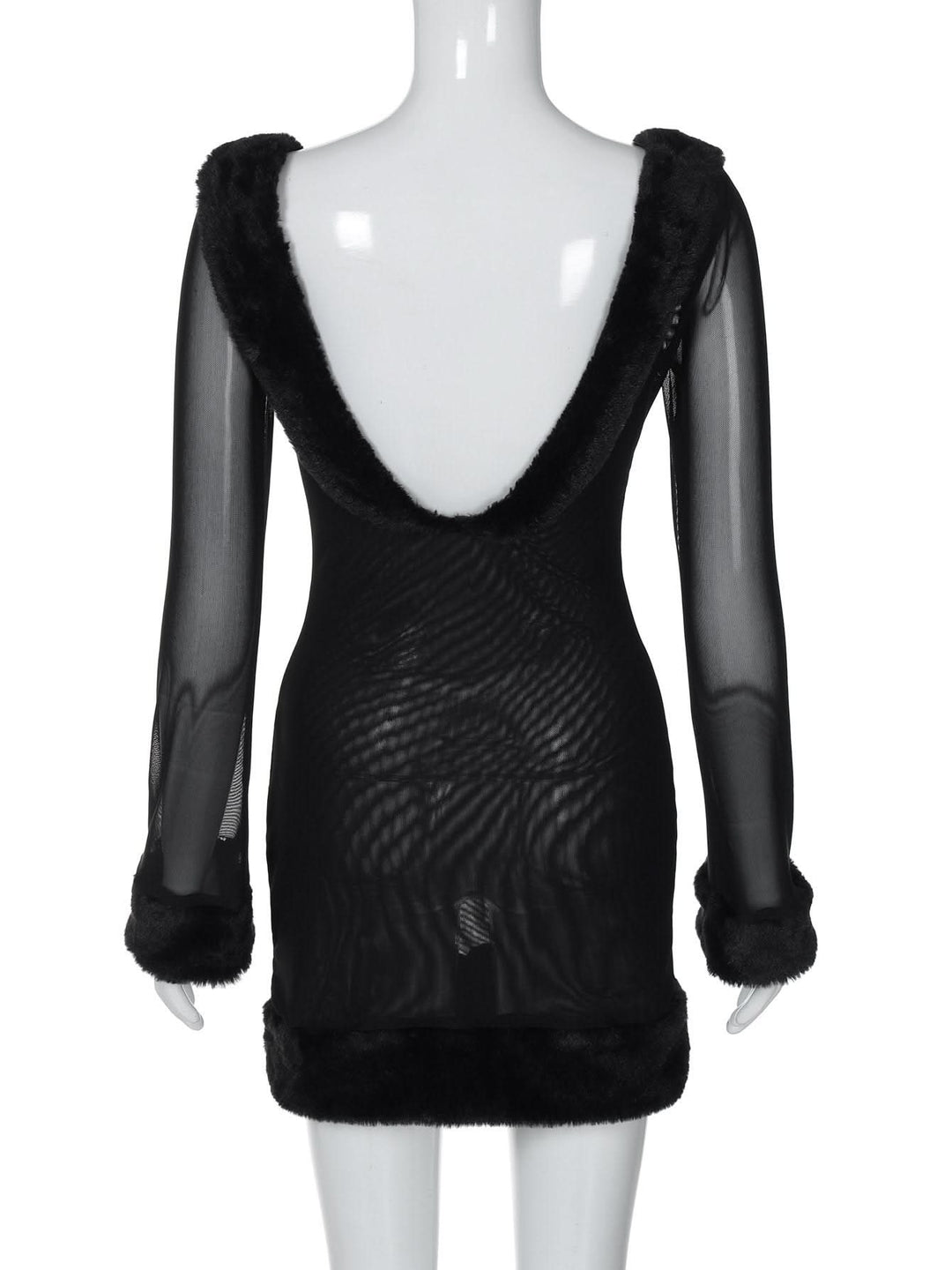 Long sleeve u neck fluffy mesh see through mini dress  | Festival Outfits Women