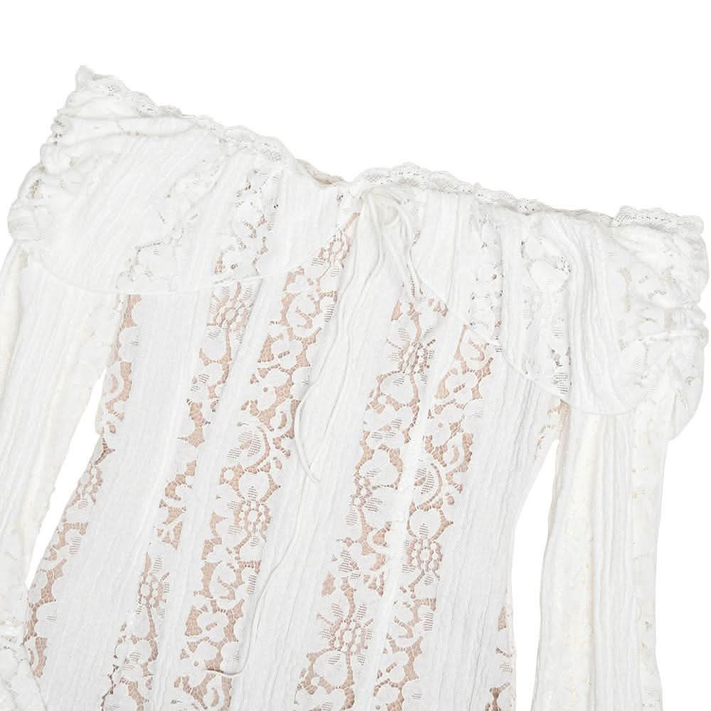 Long flared sleeve off shoulder lace mini dress-final-sale  | Festival Outfits Women