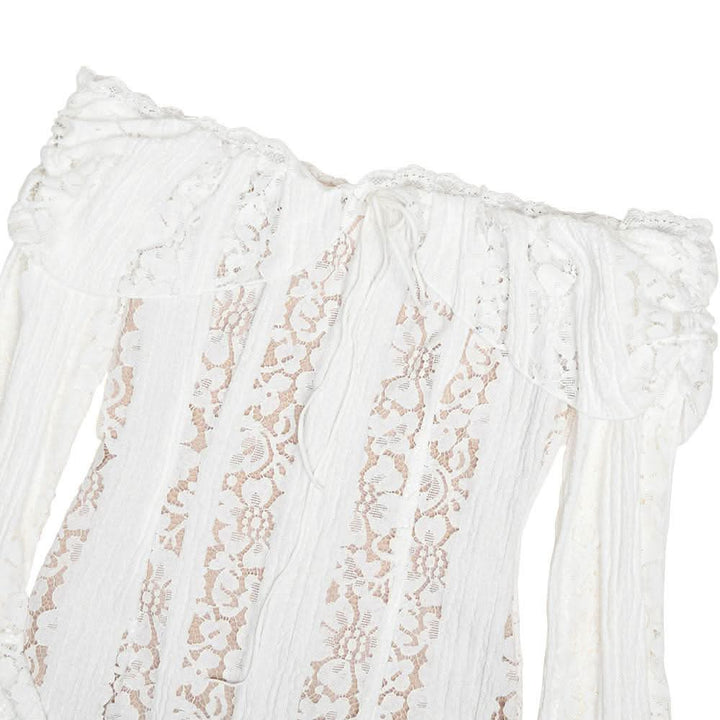 Long flared sleeve off shoulder lace mini dress-final-sale  | Festival Outfits Women