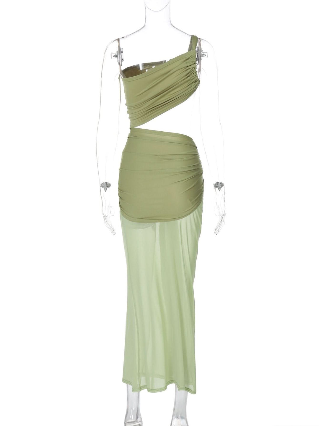 One shoulder ruched hollow out mesh cut out maxi dress  | Festival Outfits Women