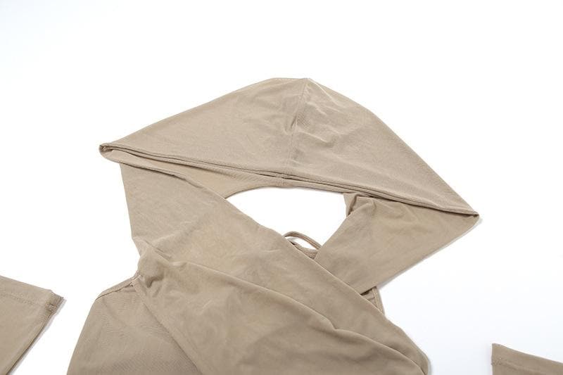 Hoodie gloves sheer mesh top  | Festival Outfits Women