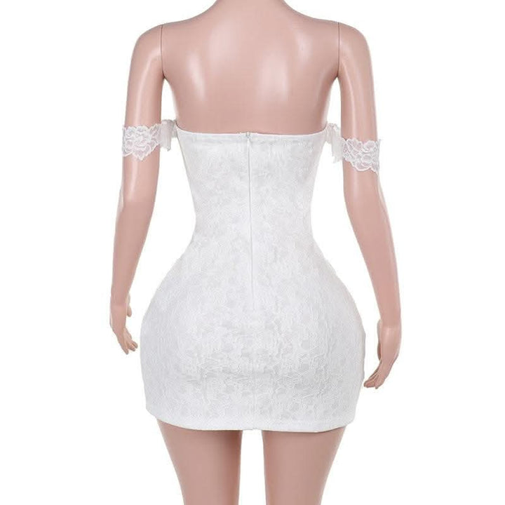 Sweetheart neck off shoulder bustier lace mini dress-final-sale  | Festival Outfits Women