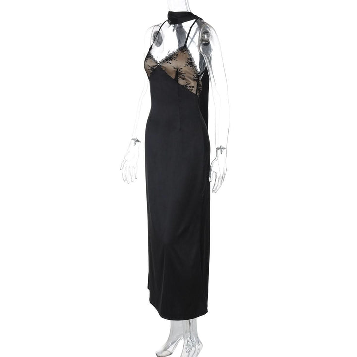 Lace hem v neck zip-up cross back cami maxi dress  | Festival Outfits Women
