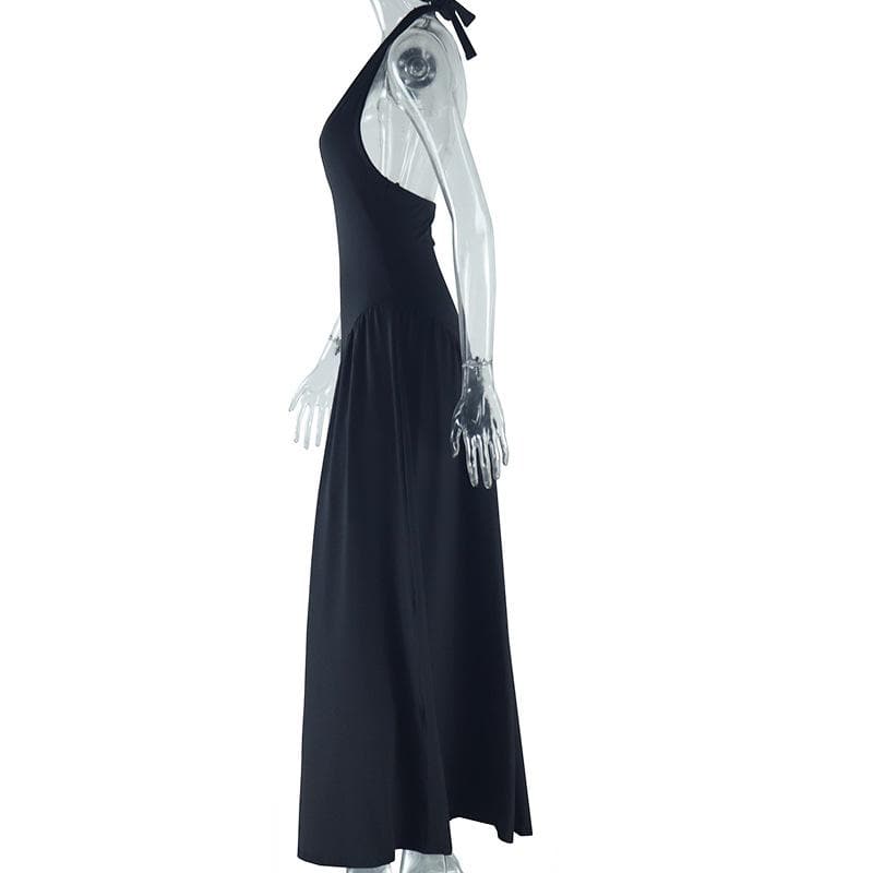 Halter v neck backless solid maxi dress  | Festival Outfits Women