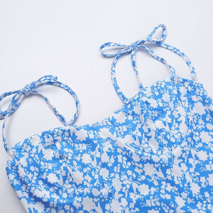 Self tie flower print backless cami mini dress  | Festival Outfits Women