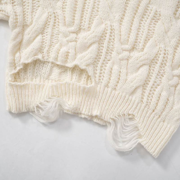 Long sleeve buckle knitted hollow out cut out top  | Festival Outfits Women-final-sale