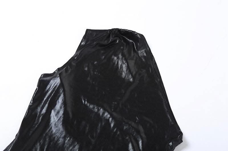 Irregular one shoulder metallic solid zip-up romper-final-sale  | Festival Outfits Women