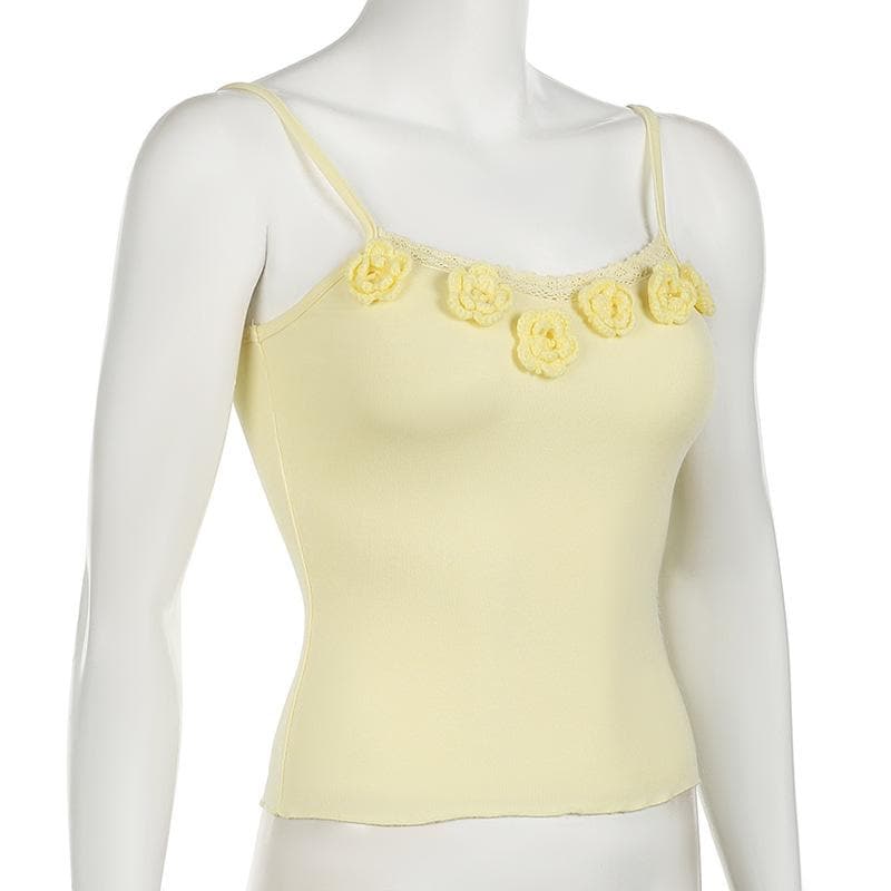 Flower applique lace hem ruffle cami top  | Festival Outfits Women