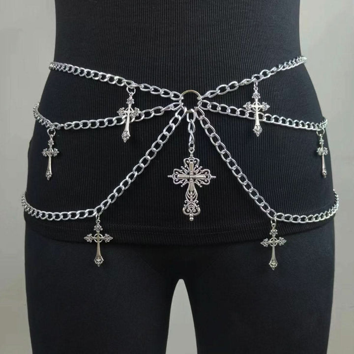 Metal chain cross decor o ring waist chain  | Festival Outfits Women