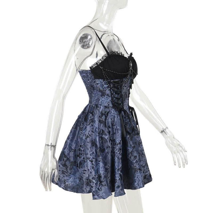 Sweetheart neck beaded smocked lace up cami mini dress  | Festival Outfits Women