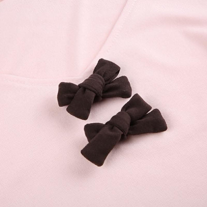 Bowknot contrast patchwork long sleeve v neck top-final-sale  | Festival Outfits Women