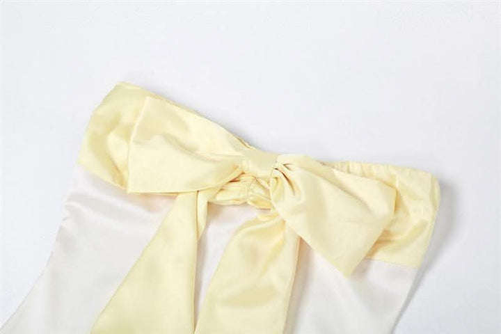 Bowknot sweetheart neck ruched ribbon zip-up satin tube top-final-sale  | Festival Outfits Women
