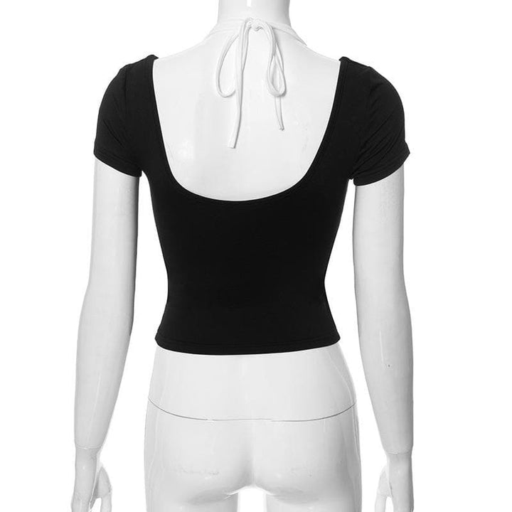Halter u neck contrast short sleeve top  | Festival Outfits Women